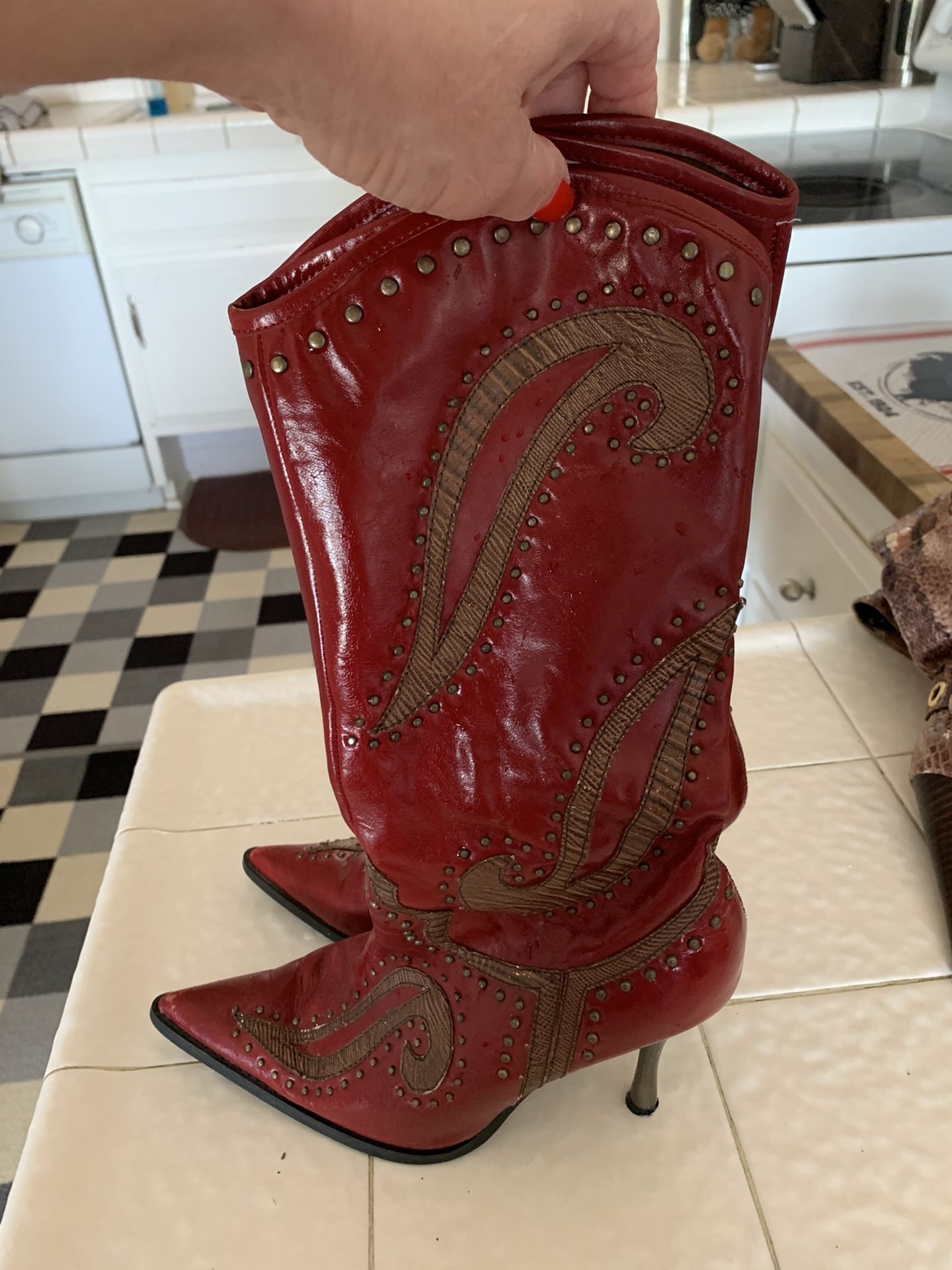 Dollhouse red stud boots Size 71/2-8