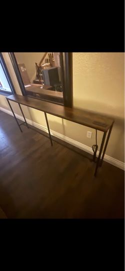 Narrow Wood and Metal Console Table