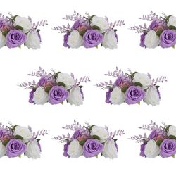 NUPTIO Flower Balls for Centerpieces Wedding: 8  Pcs 9.4 inch Diameter Light Purple & White Artificial Flower Ball Arrangement Bouquet Centerpiece for