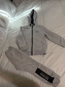 BOSS Kids Light Gray Hooded Zip Sweatshirt & Joggers Set