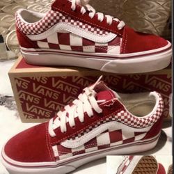 Vans Old Skool Mix Checkerboard Red Chili Pepper Suede & Canvas-Rare-NWB Size 5.5  