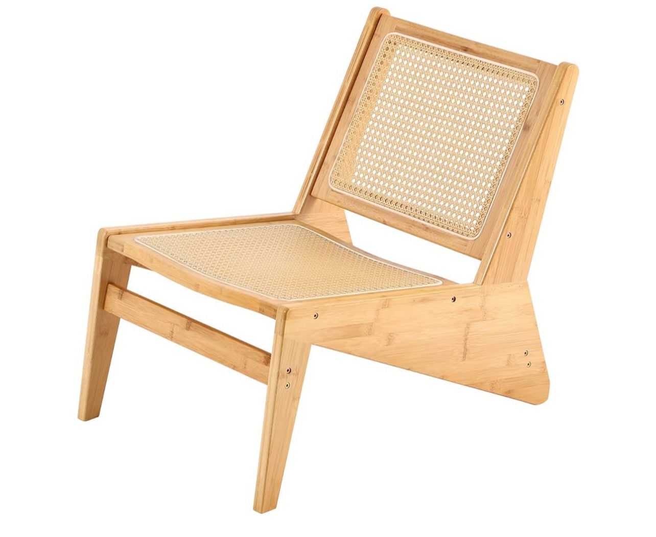Brand New In The Box- Welnow Mid Century Rattan Accent Chair, Bamboo Wood Lounge Chair with Woven Cane Backrest, Low Armchair for Living Room, Bedroom