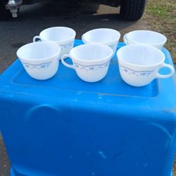 Set Of 6 Pyrex Or Corelle Blue Cups