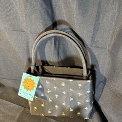 Charming Black Palm Tree Print Mini Handbag Top Handle Zippered Pouch Small Bag