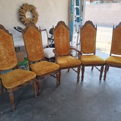 5 Groovy 1970s Vintage Tall American Drew Golden Tufted Velvet Wood Chairs 5 Groovy 1970s Vintage Tall American Drew Golden Tufted Velvet Wood Chairs