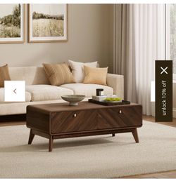 Theo mid-century modern walnut finish coffee table with storage