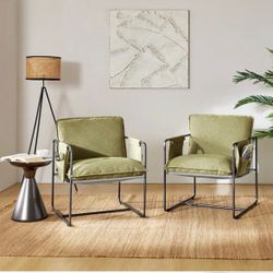 SET OF 2 Ruhee Metal Frame Armchair with Storage Pockets - brand new