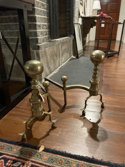 Antique Chippendale 18th C Brass andirons Fireplace Accessories