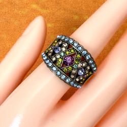 Heidi Daus Multicolor Crystal Wide Band Cocktail Ring