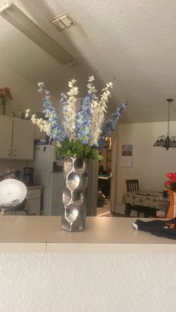 Silver Decorative Vase with Faux Flowers