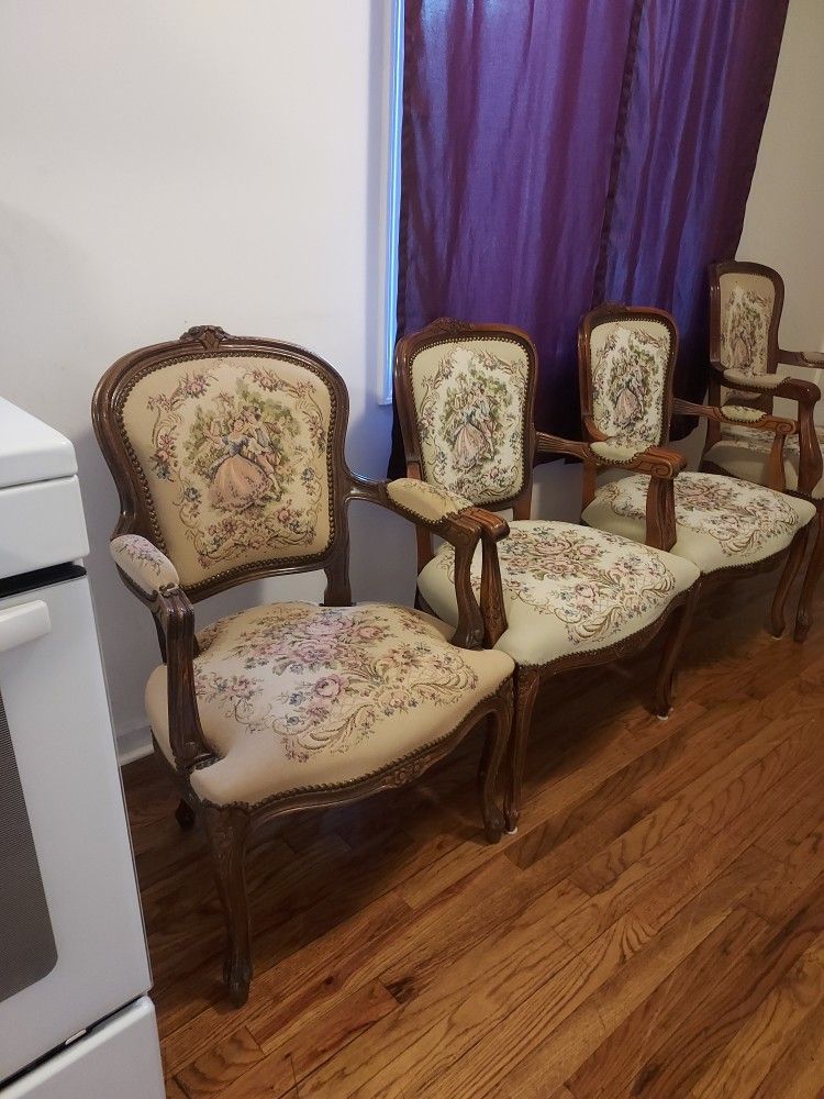 French Embroidery Antique 4 Chairs $100