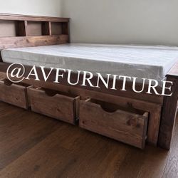 Solid Wood Full Bed W Drawers And Memory Foam Mattress