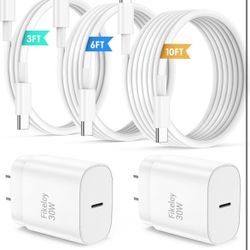Brand: Fikeloy iPhone 16 15 Pro Max Charger Fast Charging USB C Charger Block, 30W USB-C Charger with 3/6/10FT Type C Fast Charging Long Cable Cord fo