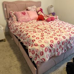 Pink LED Twin/FULL Bed with Storage & Charging Ports Mattress included – Gently Used