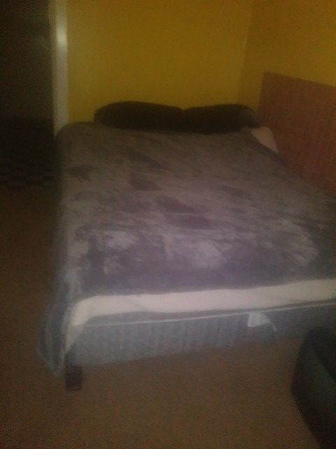 Queen size bed mattress box spring and rails $200/Stand up solid wood dressers $125