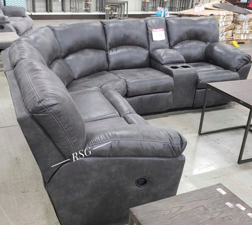 Curved Design Reclining Sectional Couch With Center Console Set🔥$39 Down Payment with Financing 🔥 90 Days same as cash