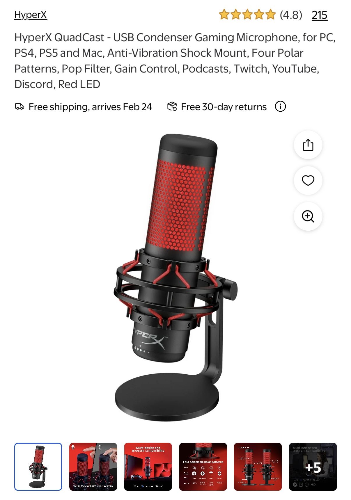 HyperX QuadCast - USB Condenser Gaming Microphone - NEW