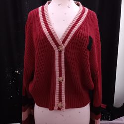Red Cardigan Button Up