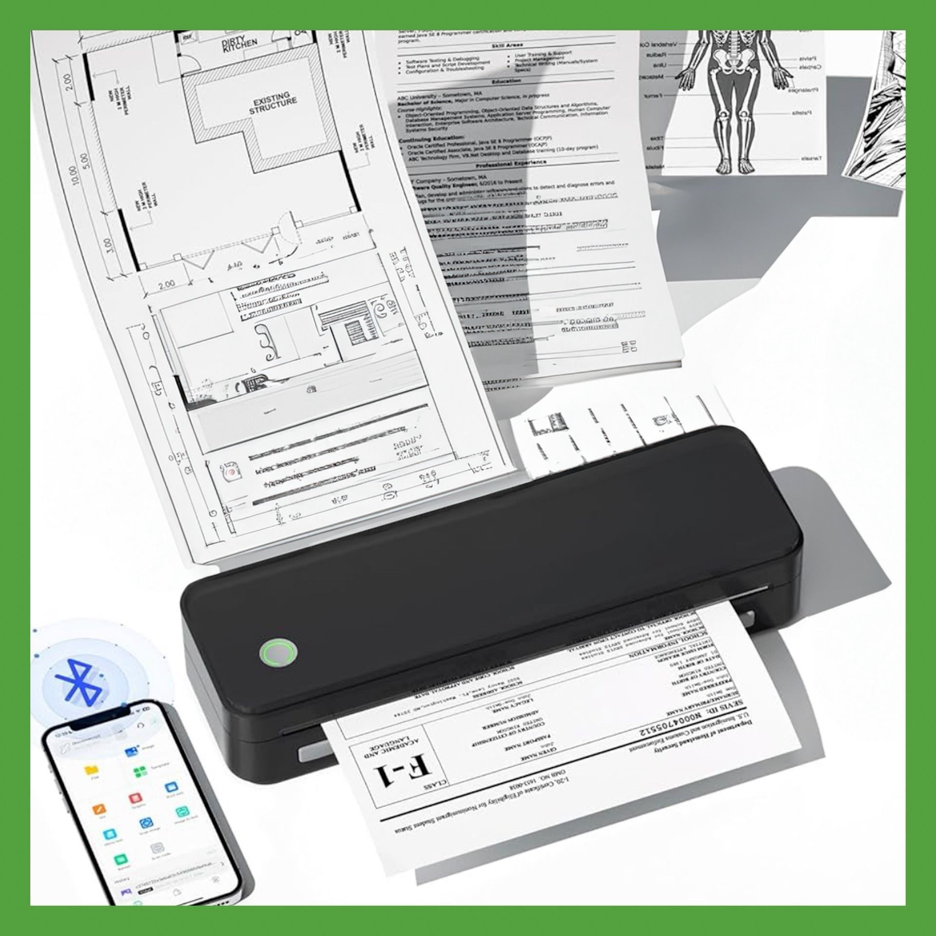Inkless 300 DPI Portable Bluetooth Printer – High-Quality Printing | Multi-Size Thermal Paper | Wireless for Phone & Laptop