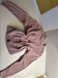 Pink Ribbed Knit Cardigan with Buttons