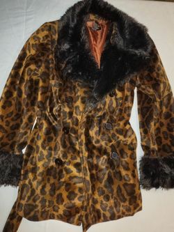 International Concepts Brand Leopard Print Coat with Faux Fur Trim