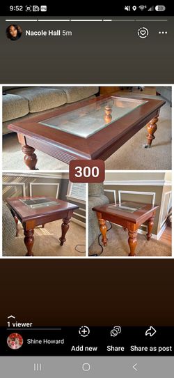 Wood and Glass Coffee Table with End Tables