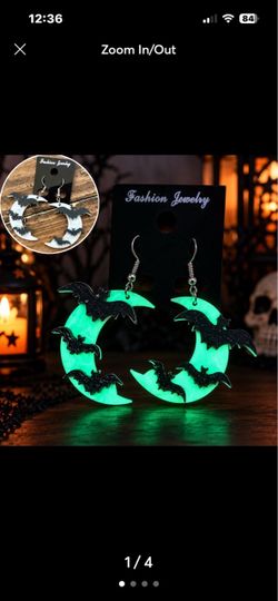 Glow in the Dark Bat & Crescent Moon Light Acrylic Dangle Earrings