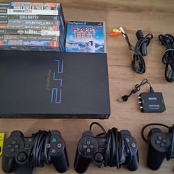 Complete Playstation 2 Console System Bundle 10 Ps2 Games 3 Controllers 1 Memory Card 