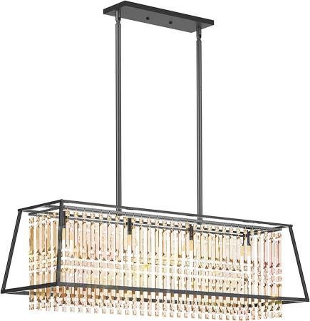 new Dining Room Chandelier Kitchen Island Dining Room Modern Rectangle Black Metal Crystal Pendant Light for Farmhouse Pendant Light Living Room and B