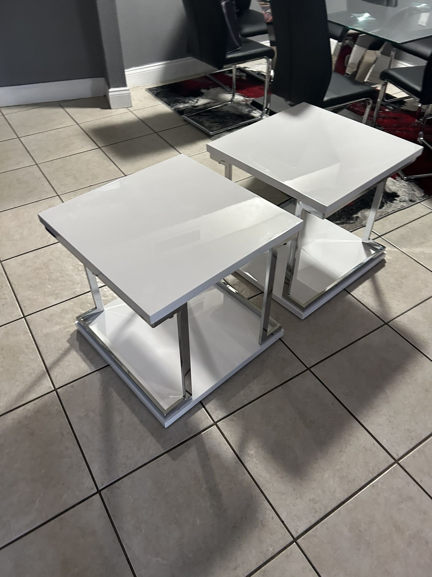 Two White End Tables 