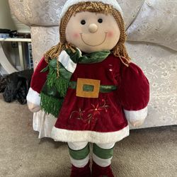 Vintage Prima Creation’s self standing Christmas girl elf, about 24” tall