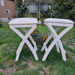 Two Milk White Stools with Faux Leather Padded Seats
