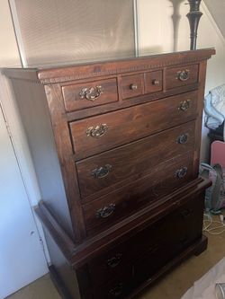 Vintage Bennington Pine Solid Wood Bedroom Set – Matching 4 Pc w/ Glass Tops
