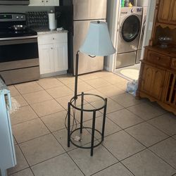 Glass Side Table With Lamp Attached