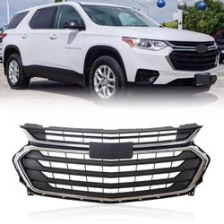 Front Bumper Grille Upper Chrome Grill Black Compatible with Chevrolet Traverse 2018 2019 2020 2021