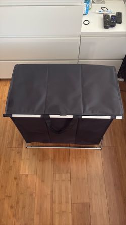 3-Compartment Laundry Hamper with Lid – Black