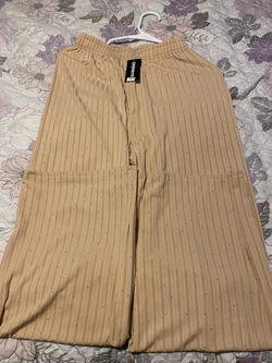 CHENGYE beige wide-leg pull-on trousers with rhinestones