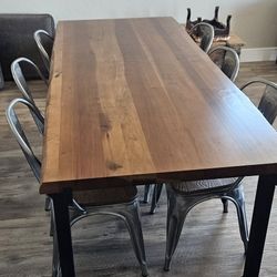 West Elm Live Edge Table And 6 Metal Chairs