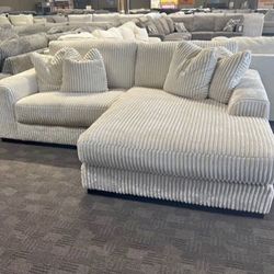 Cream White Corduroy Chaise Sectional 