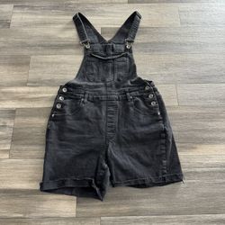 Hot Topic Black Denim Overall Shorts Women’s Size S Button Pockets Sleeveless