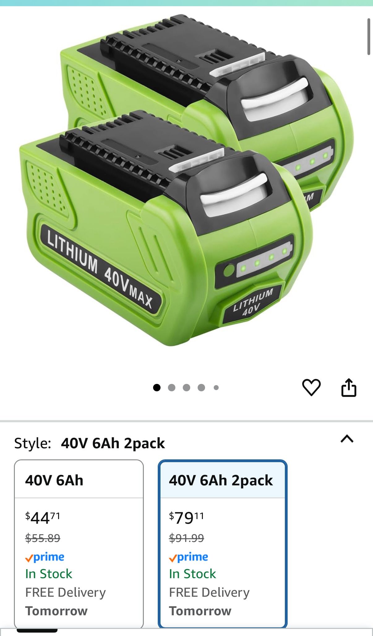 2x 40v Batteries Greenworks Tools
