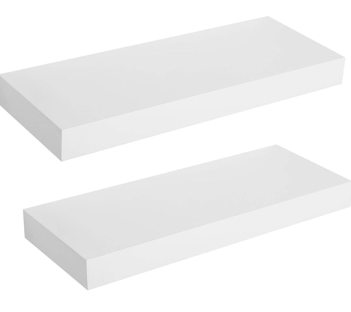 SONGMICS 15.7" Floating Wall Shelf with Metal Bracket Set of 2 - White