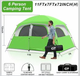 6 Person Camping Tents, Waterproof Windproof Family Tent with Larger Mesh Windows & Door, Double Layer, Easy Set Up, All-Season Dome Tent with Top Rai