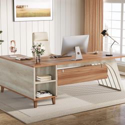 XK00722AB 78" Large L-Shaped Executive Desk, Modern Office Desk with Lateral File Cabinet and Drawer, Home Business Computer Workstation Set with Stor