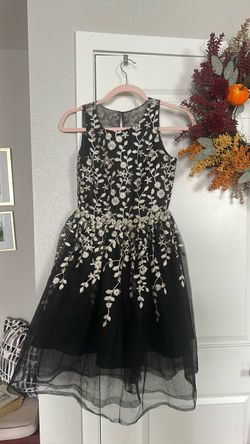 Girls Black Floral Embroidered Tulle Dress