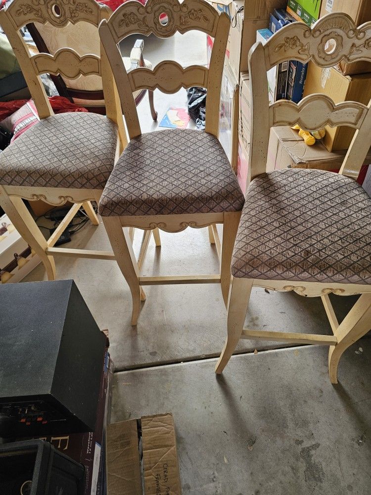 Three Beautiful Wood Bar Stool Chairs