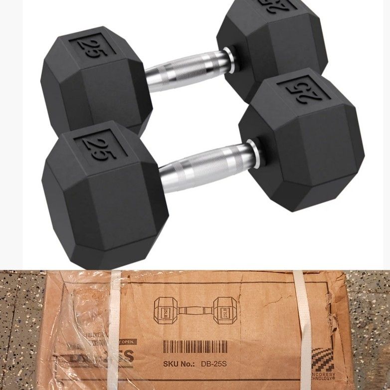 BRAND NEW 25LB RUBBER DUMBBELLS HEX DUMBBELL WEIGHTS
