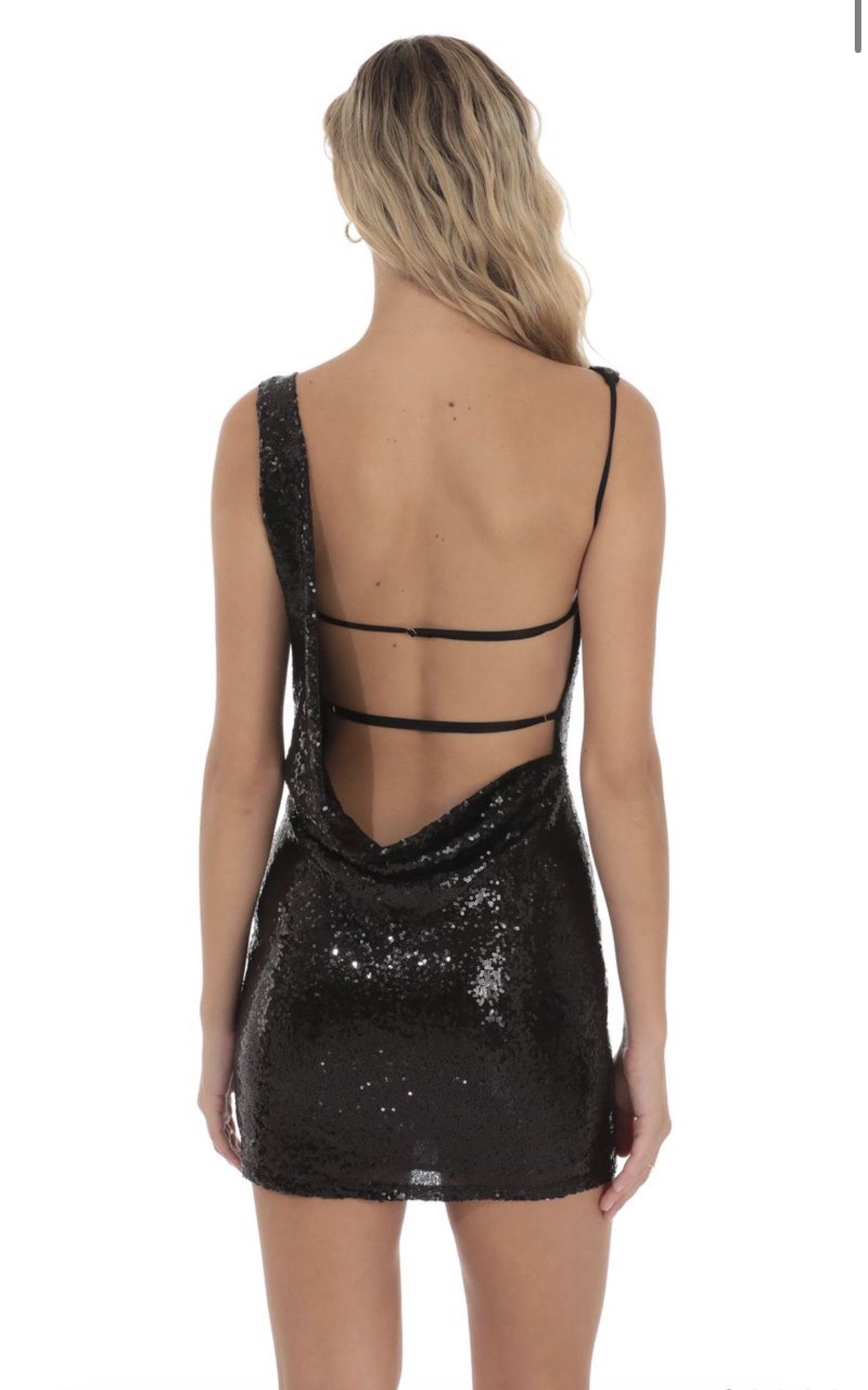 Sequin High Neck Open Back Dress in Black