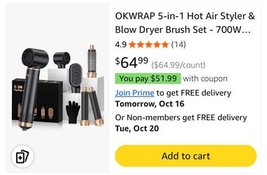 OKWRAP 5-in-1 Hot Air Styler & Blow Dryer Brush Set - 700W...