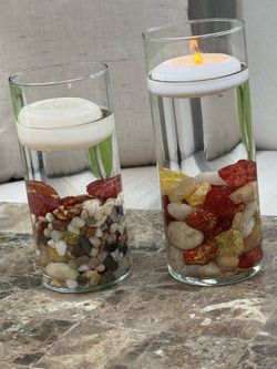 Decorative Floating Candle Glass Cylinders with Colored Stones